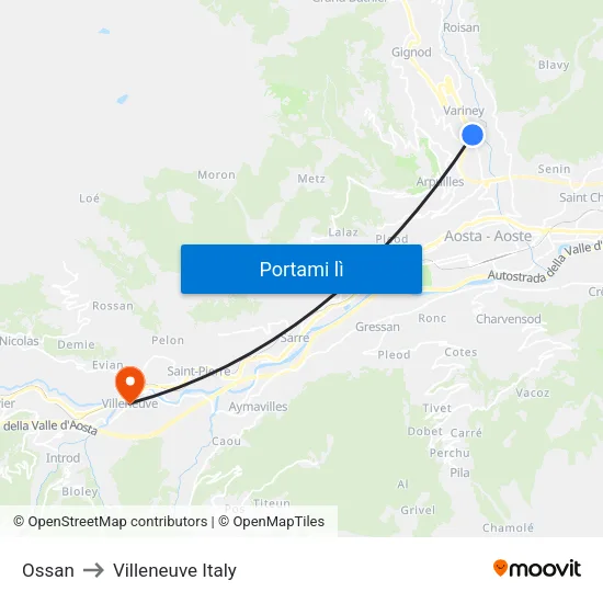 Ossan to Villeneuve Italy map