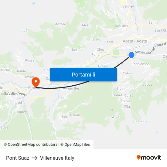 Pont Suaz to Villeneuve Italy map