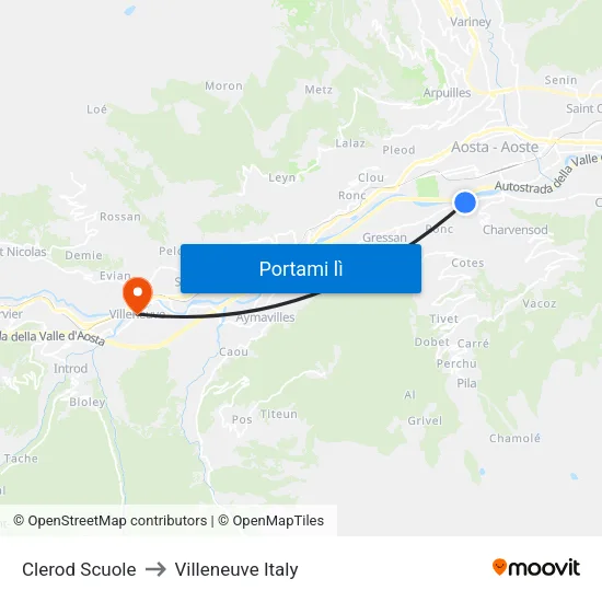 Clerod Scuole to Villeneuve Italy map