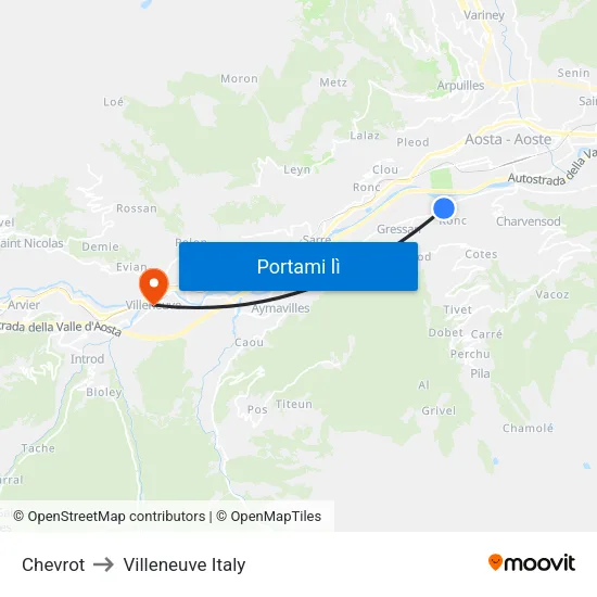 Chevrot to Villeneuve Italy map