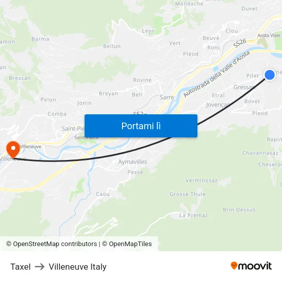 Taxel to Villeneuve Italy map