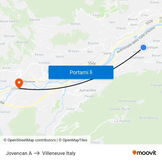 Jovencan A to Villeneuve Italy map