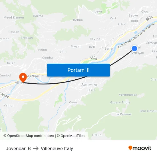 Jovencan B to Villeneuve Italy map