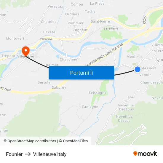 Founier to Villeneuve Italy map