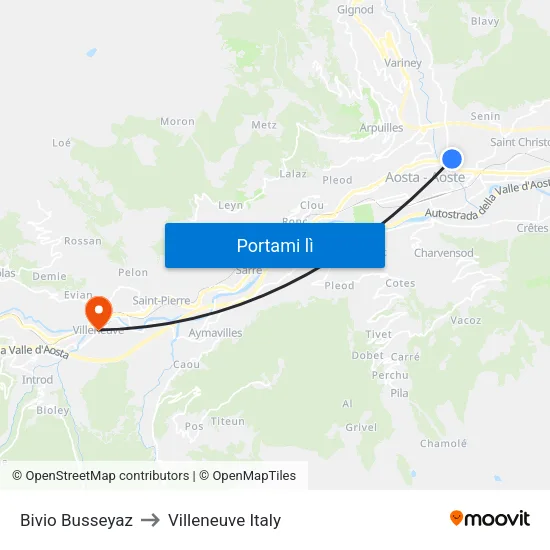 Bivio Busseyaz to Villeneuve Italy map