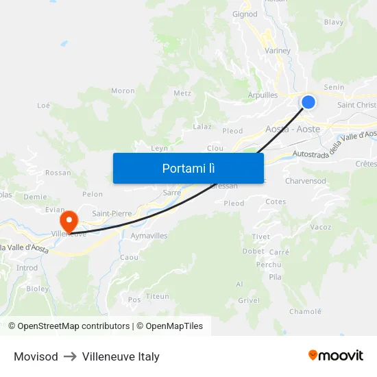 Movisod to Villeneuve Italy map