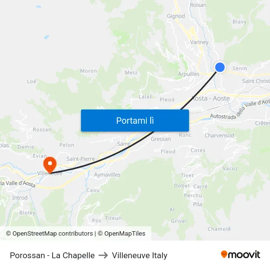 Porossan - La Chapelle to Villeneuve Italy map