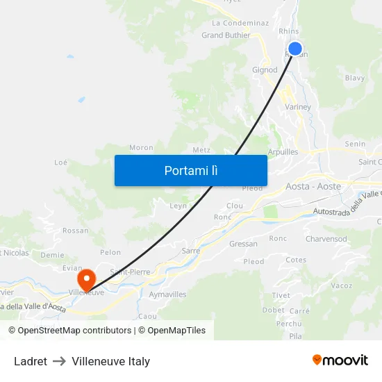 Ladret to Villeneuve Italy map