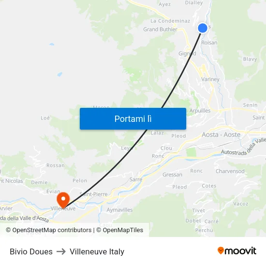 Bivio Doues to Villeneuve Italy map