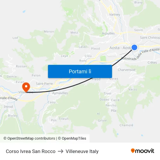 Corso Ivrea San Rocco to Villeneuve Italy map