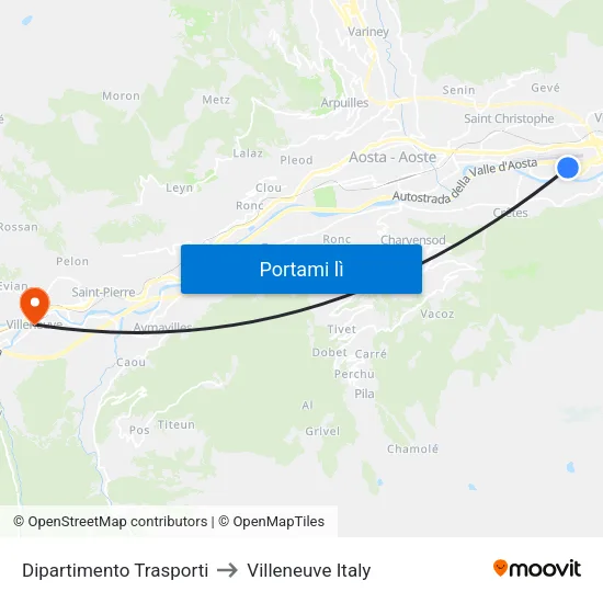 Dipartimento Trasporti to Villeneuve Italy map