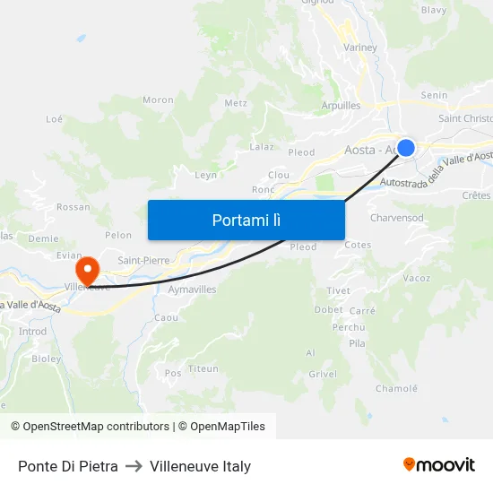 Ponte Di Pietra to Villeneuve Italy map