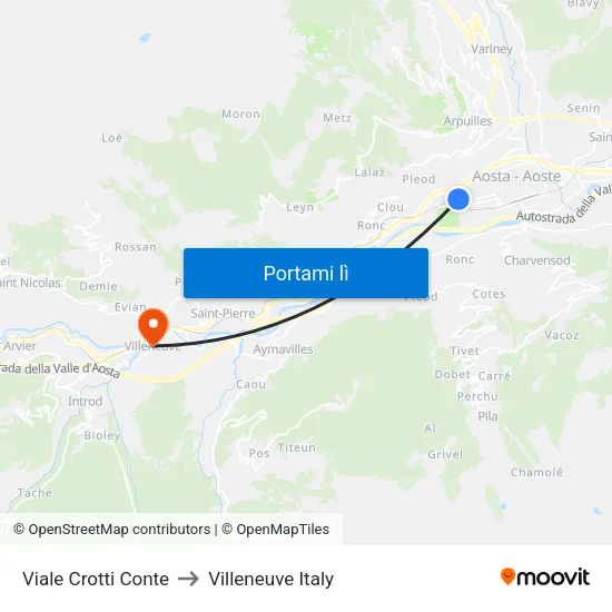 Viale Crotti Conte to Villeneuve Italy map
