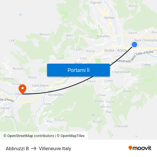 Abbruzzi B to Villeneuve Italy map