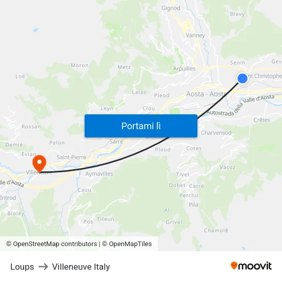 Loups to Villeneuve Italy map