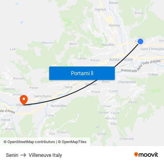 Senin to Villeneuve Italy map