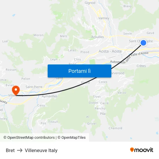 Bret A to Villeneuve Italy map