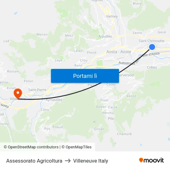 Assessorato Agricoltura to Villeneuve Italy map