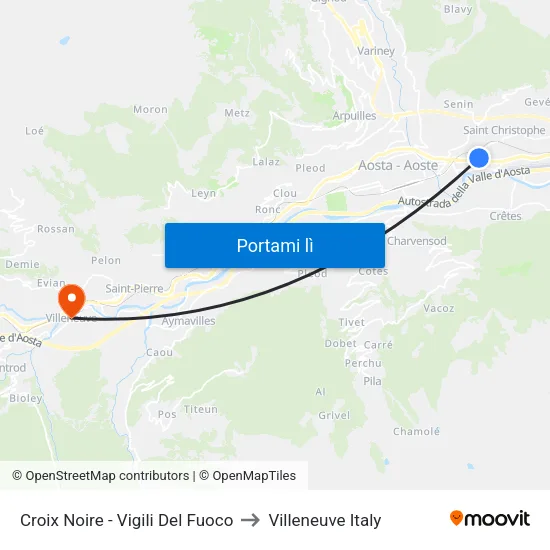 Croix Noire - Vigili Del Fuoco to Villeneuve Italy map