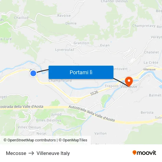 Mecosse to Villeneuve Italy map