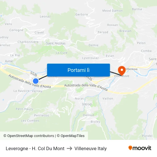 Leverogne - H. Col Du Mont to Villeneuve Italy map