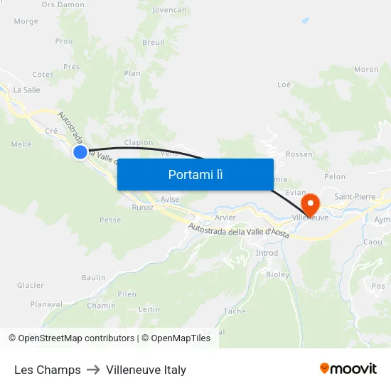 Les Champs to Villeneuve Italy map