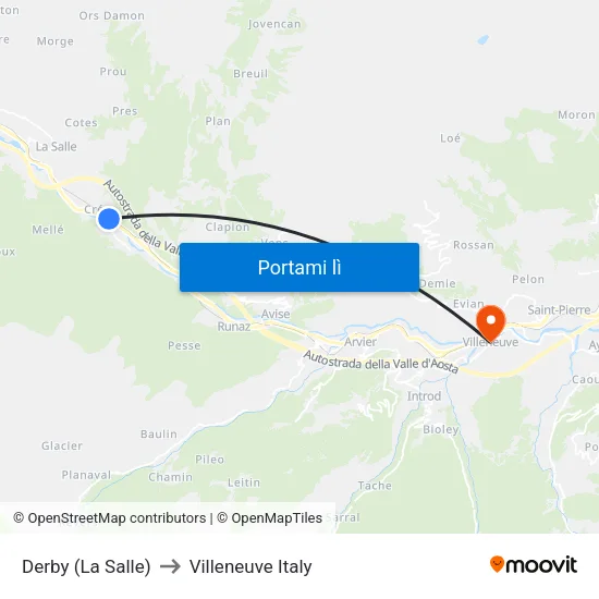 Derby (La Salle) to Villeneuve Italy map