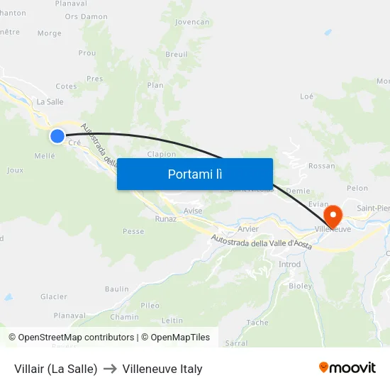 Villair (La Salle) to Villeneuve Italy map