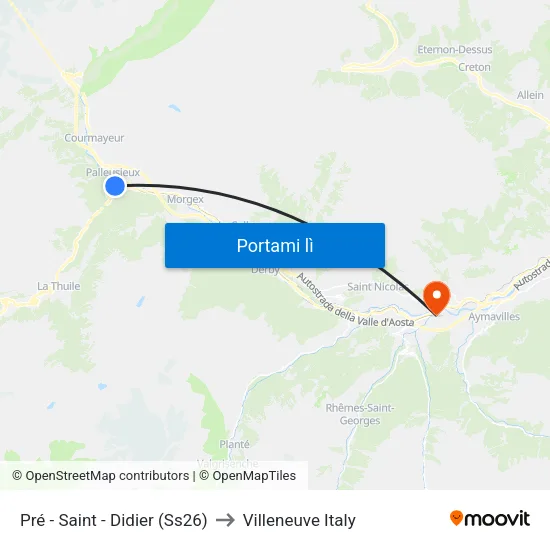 Pré - Saint - Didier (Ss26) to Villeneuve Italy map