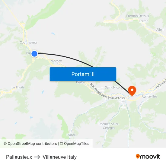 Palleusieux to Villeneuve Italy map