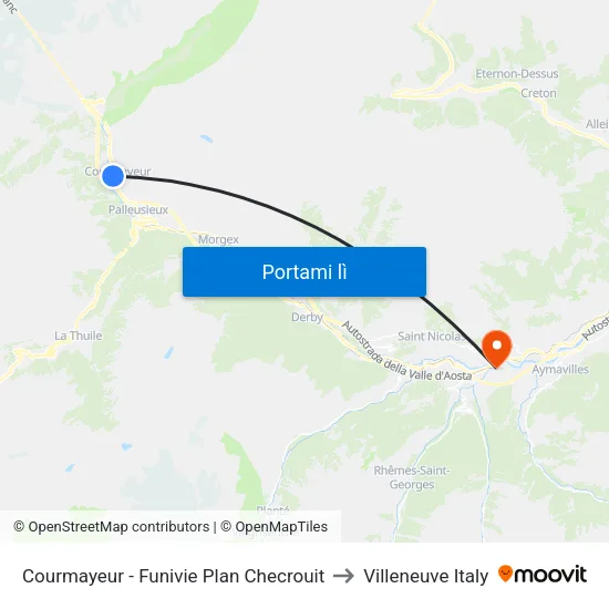 Courmayeur - Funivie Plan Checrouit to Villeneuve Italy map
