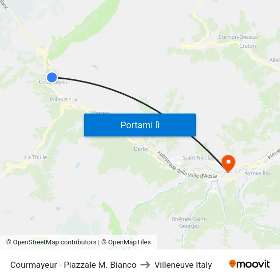 Courmayeur - Piazzale M. Bianco to Villeneuve Italy map