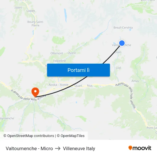 Valtournenche - Micro to Villeneuve Italy map
