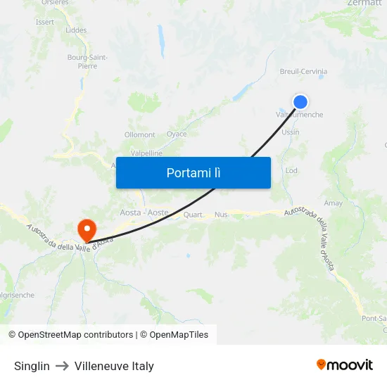 Singlin to Villeneuve Italy map