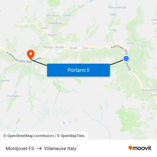 Montjovet FS to Villeneuve Italy map
