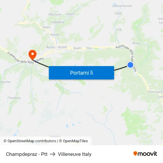 Champdepraz - Ptt to Villeneuve Italy map