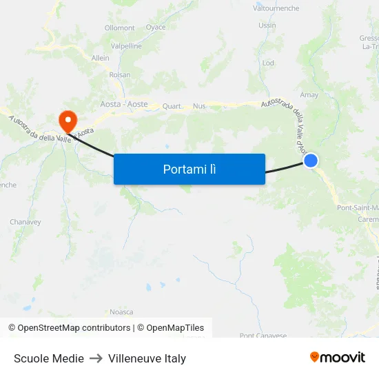 Scuole Medie to Villeneuve Italy map