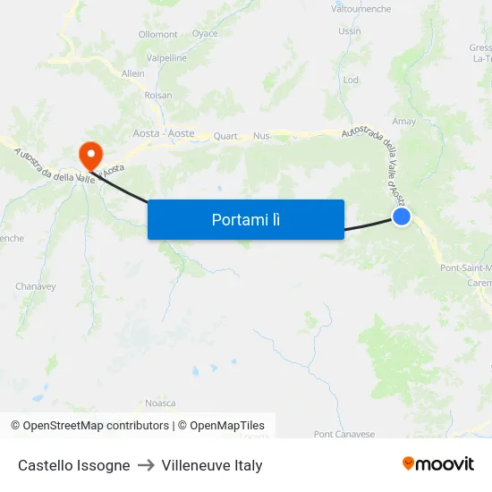 Castello Issogne to Villeneuve Italy map