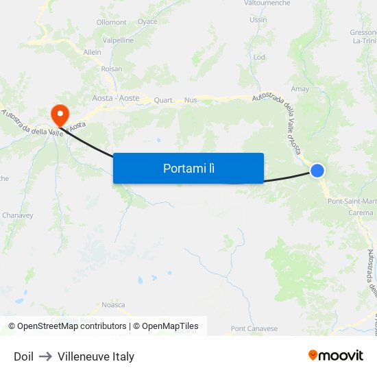 Doil to Villeneuve Italy map