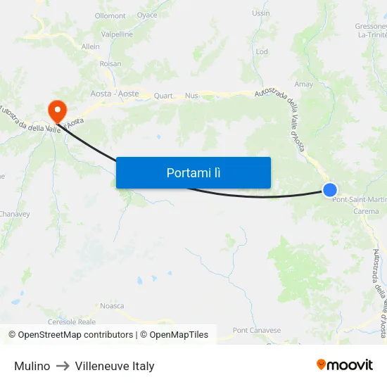 Hone - Mulino to Villeneuve Italy map