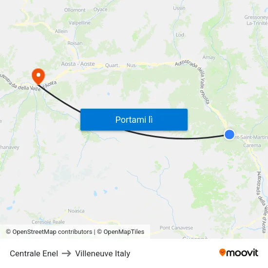 Centrale Enel to Villeneuve Italy map