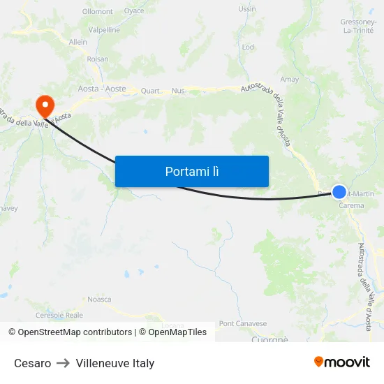 Cesaro to Villeneuve Italy map