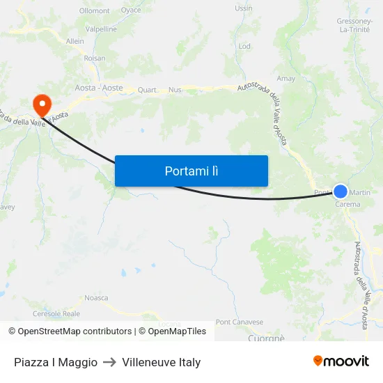 Piazza I Maggio to Villeneuve Italy map