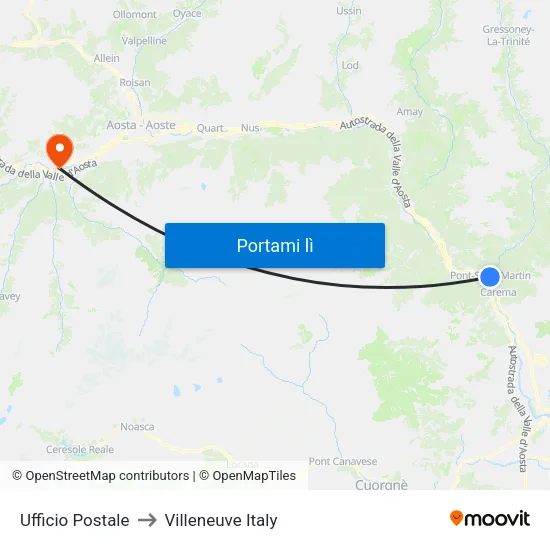 Ufficio Postale to Villeneuve Italy map