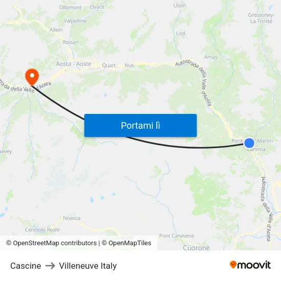 Cascine to Villeneuve Italy map