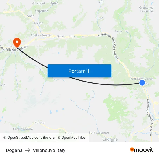 Dogana to Villeneuve Italy map