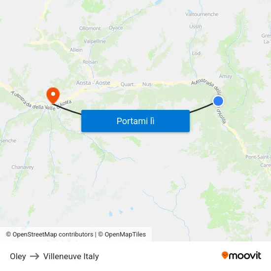 Oley to Villeneuve Italy map