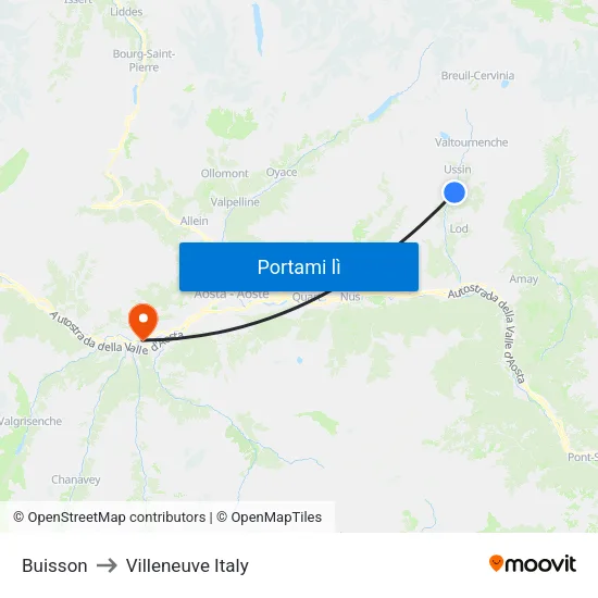 Buisson to Villeneuve Italy map
