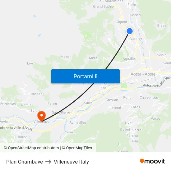 Plan Chambave to Villeneuve Italy map