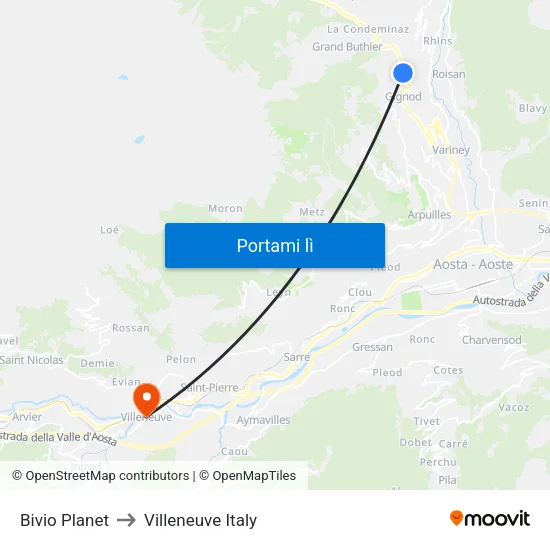 Bivio Planet to Villeneuve Italy map